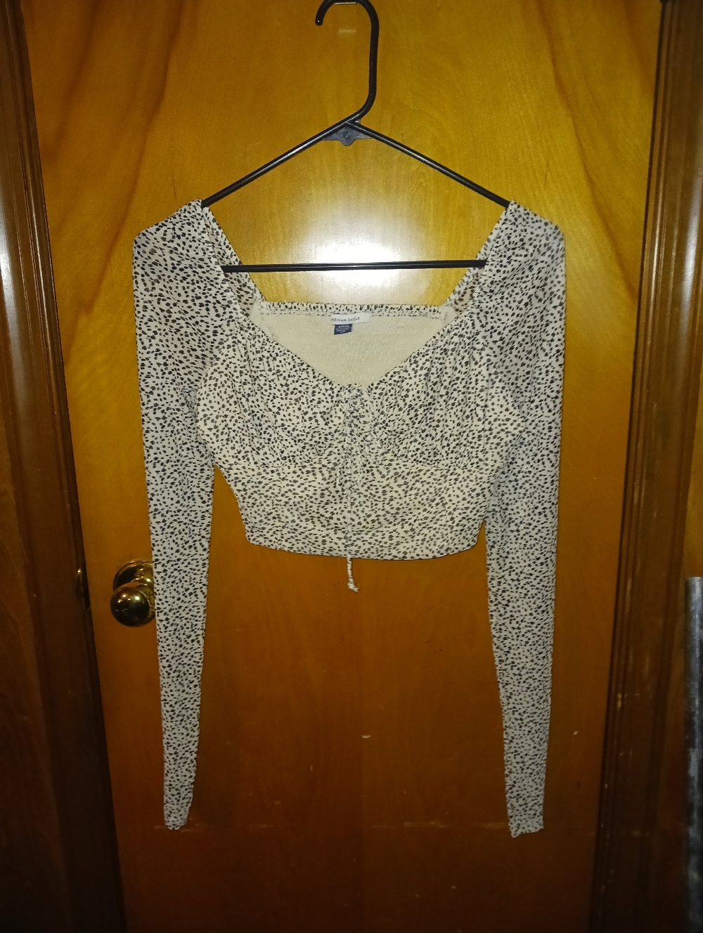American Eagle Outfitters Cream Speckle Long-Sleeve Cropped Top